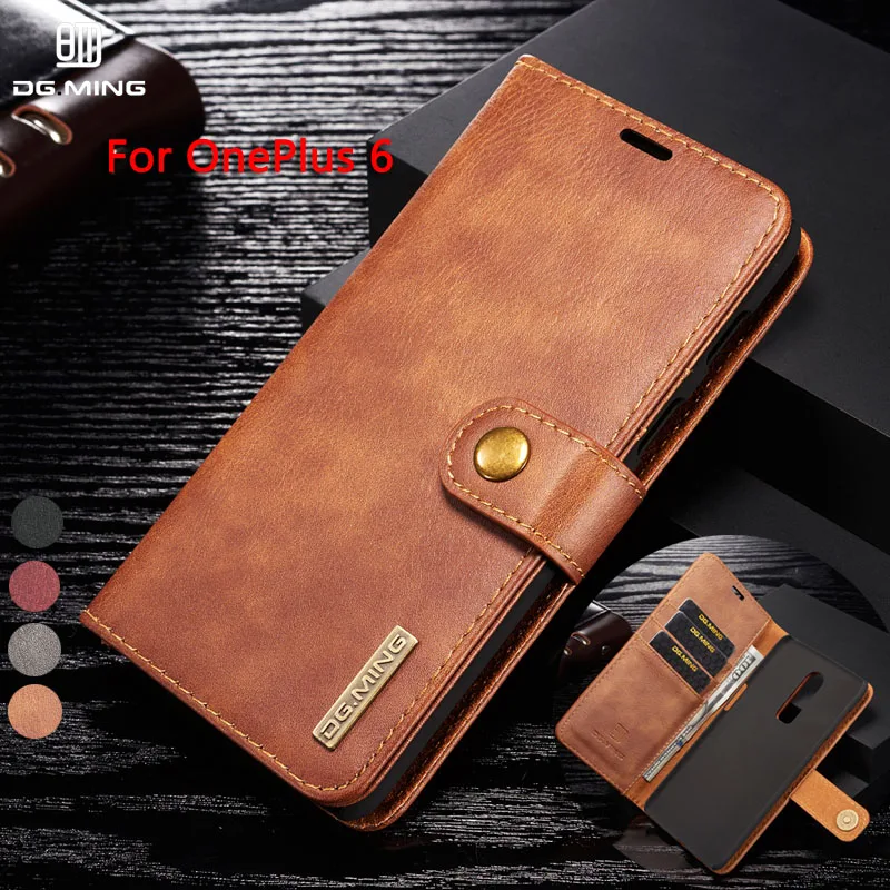 

DG.MING Genuine Leather Removable Wallet Case Magnetic Flip Card Slot Case Cover For Oneplus 6 one plus 6 1+6 Phone Case Funda