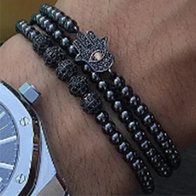 3 шт./компл. мужской браслет, микро проложить черные круглые, с ...