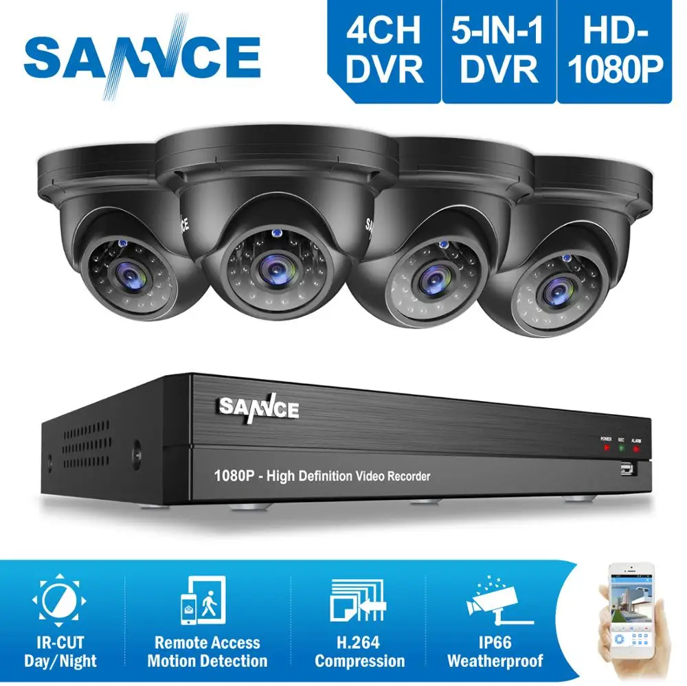 

SANNCE RU Clearance 4CH 1080P Home CCTV Security System 2MP DVR 4PCS HD 2.0MP Outdoor Weatherproof Dome Cameras Surveillance Kit
