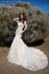 Vestidos de noiva 2019 Свадебные платья Русалочки Милая с длинным рукавом граф поезд Свадебные платья с кружевной аппликацией Свадебные платья