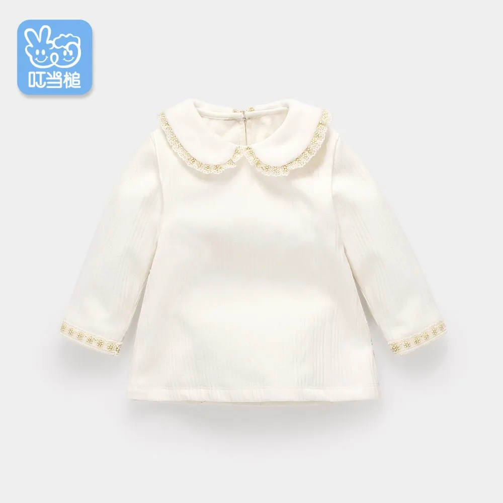 

Dinstry spring and autumn 1-3-6 years old female baby knitted crystal velvet shirt girls doll collar princess shirt