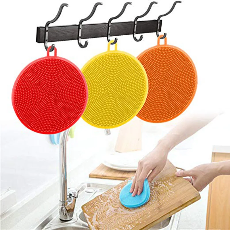 

Silicone Dish Sponge Kitchen Pot Cleaner Washing Tool Multifunction Silicone Dish Bowl Cleaning Brush Silicone Scouring Pad 35