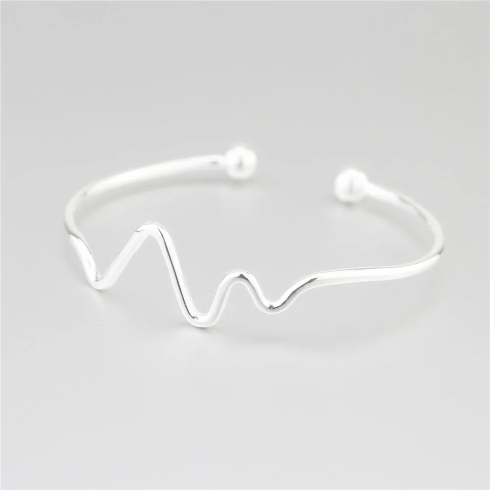heart beat simple bangle 100% 925 Sterling silver Jewelry Vintage Adjustable bangles for women gift
