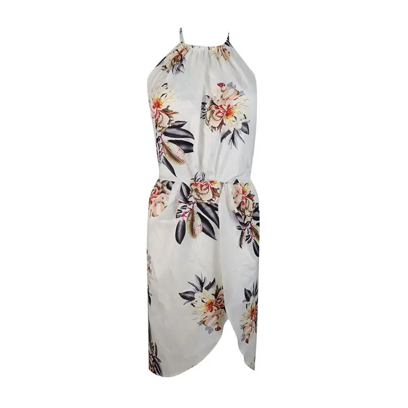 New Women Summer Sexy Sleeveless Halter Neck Floral Print Casual Mini Dress Elegant Lady Vintage Casual Party Dress #4R14 (9)