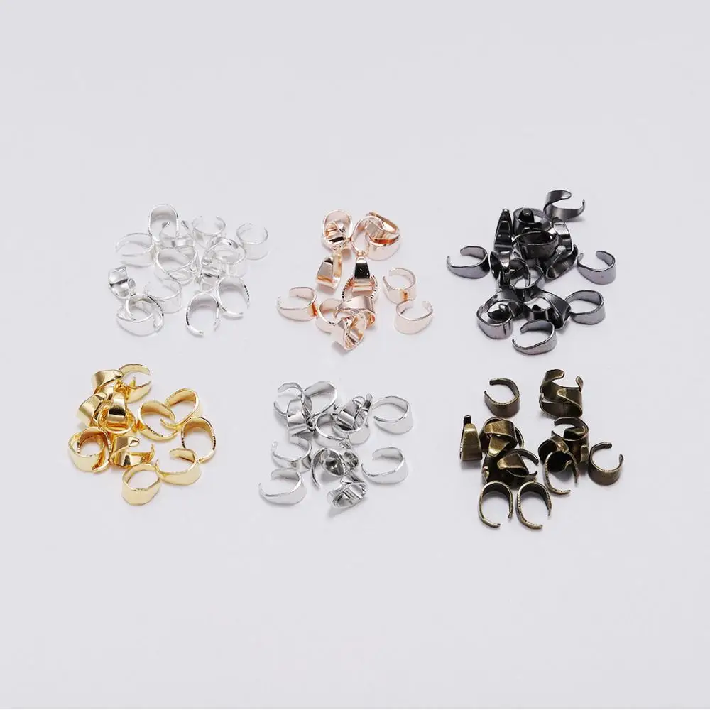 

50pcs/lot 7 Color Pendant Clips Pinch Bail Clasps Buckle Charm Connector For Cameo Tray Jewelry Making DIY Necklace Hook Finding