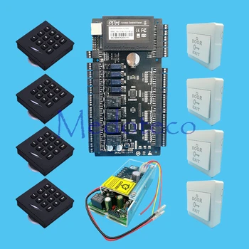 

TCP/IP 4 doors access control panel Access control System+ 12V5A Power Supply +Keypad Rfid Reader KR102 Access Kit