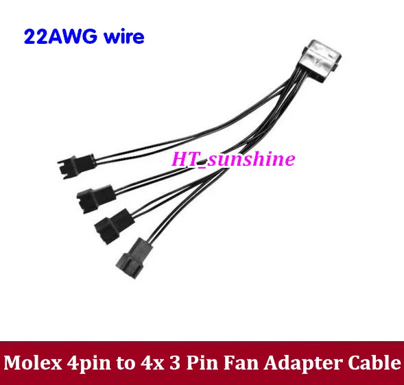 

DHL/EMS Free Shipping PC Fan Cable Distributor 4-Way,4-pin Molex to 4x 3-Pin Fan Adapter 12V
