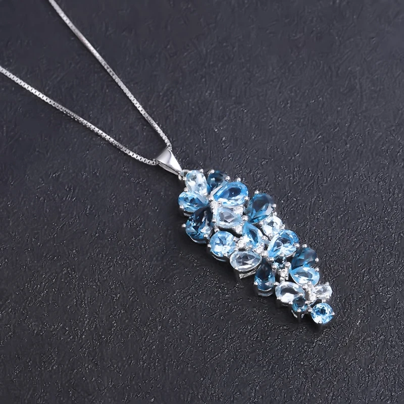 London Blue Topaz Swiss Blue Topaz Sky Mix Gemstone Pendants for Women Gift silver pendant