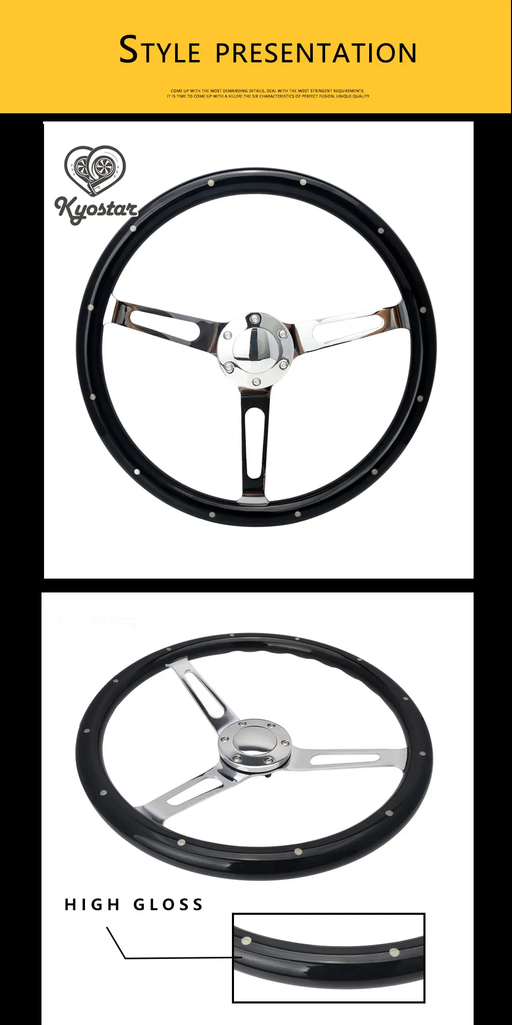 Universal 15 inch Black Wooden Racing Car Steering Wheel with Chrome Silver Spoke 380mm Classic Wood Steering Wheel with Rivet