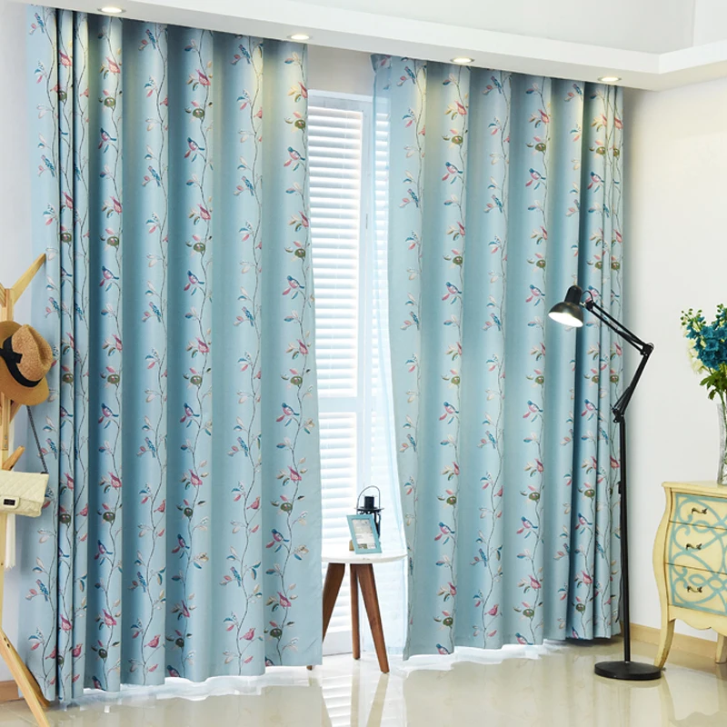 Синие американские пасторальные шторы для спальни, цветочные занавески с изображением птиц, ткань тюль для гостиной, Затемненные кофейные шторы AG181& 3
