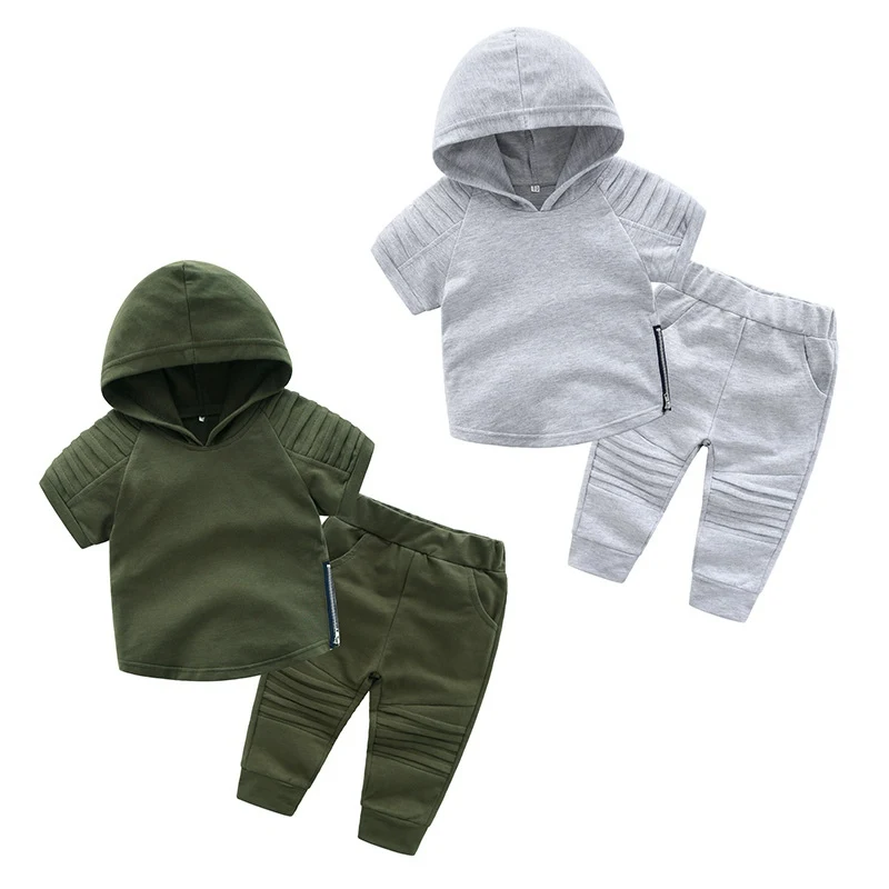 

Hot 2pcs Children Clothes Set 2018 New Children's Hoodie Boys Clothes Short-sleeved Cotton Suit Baby Boys Clothing 1-5Y K