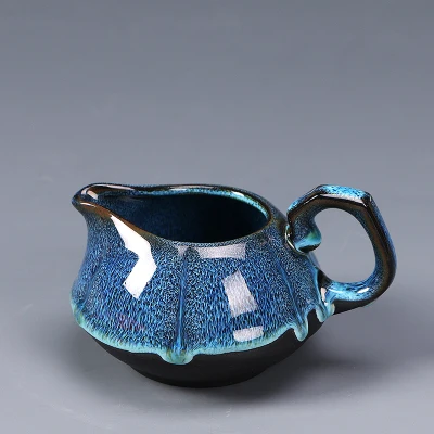 Новое поступление, полный набор керамических масляных капель, голубой Янтарный глазурь, чайный набор кунг-фу, Jun Kiln, знаменитый японский чайный чайник Jianzhan, Набор чашек - Цвет: Blue Amber Fair Cup