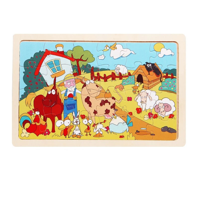 New Style Baby Toys 24Pcs Cartoon Animal Jigsaw Puzzle Happy Farm Photo Wooden Toys Kids Educational Learning Gift Yugioh