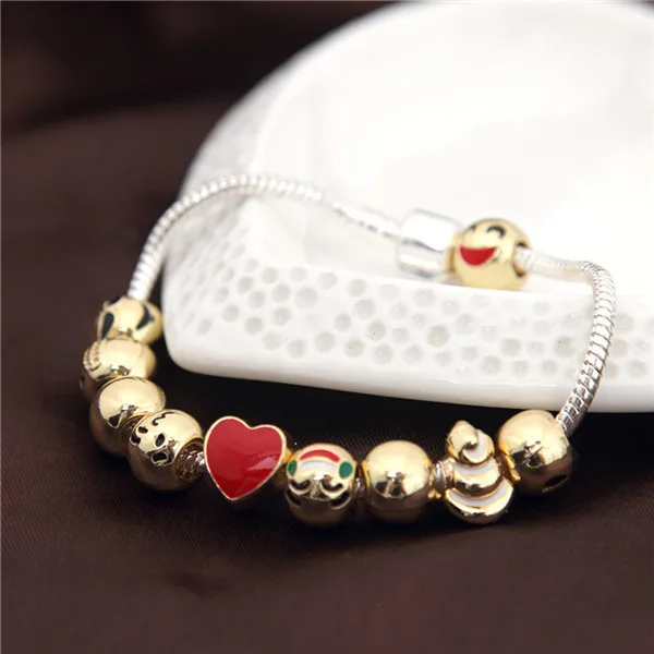 New Arrival Trendy Cute Emoji Cartoon Smiley Face Beads Charm Bracelet For Women DIY Jewelry Bangles Christmas Gift