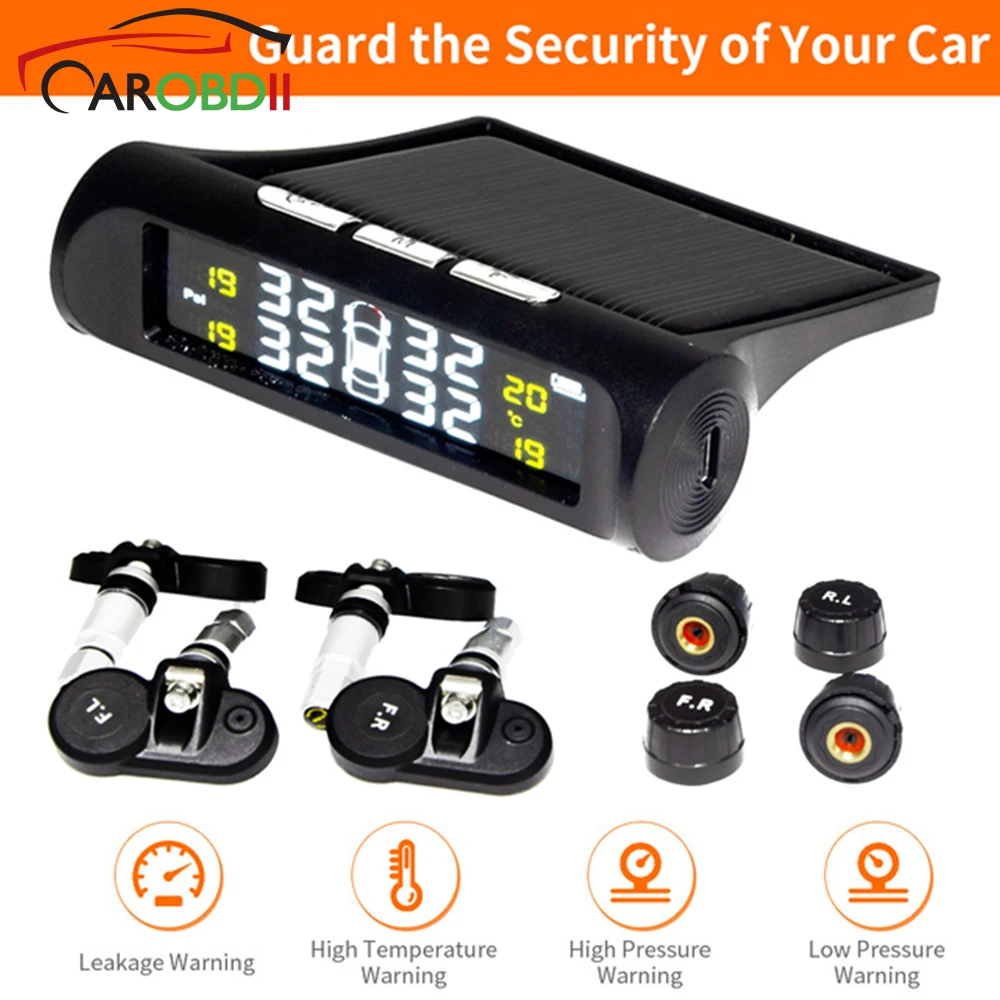 

Universal Solar TPMS Wireless Tire Pressure Monitoring System Solar Charging TPMS Internal / External Sensors Cars LCD Display