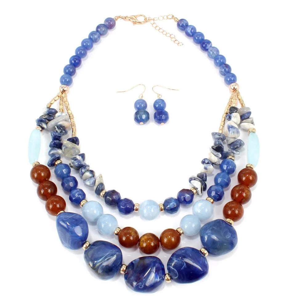 

New Popular multi-layer Color Beads Big Pendant Clavicle Chain Necklace Earrings Sets Women's Delicate Banquet Jewelry