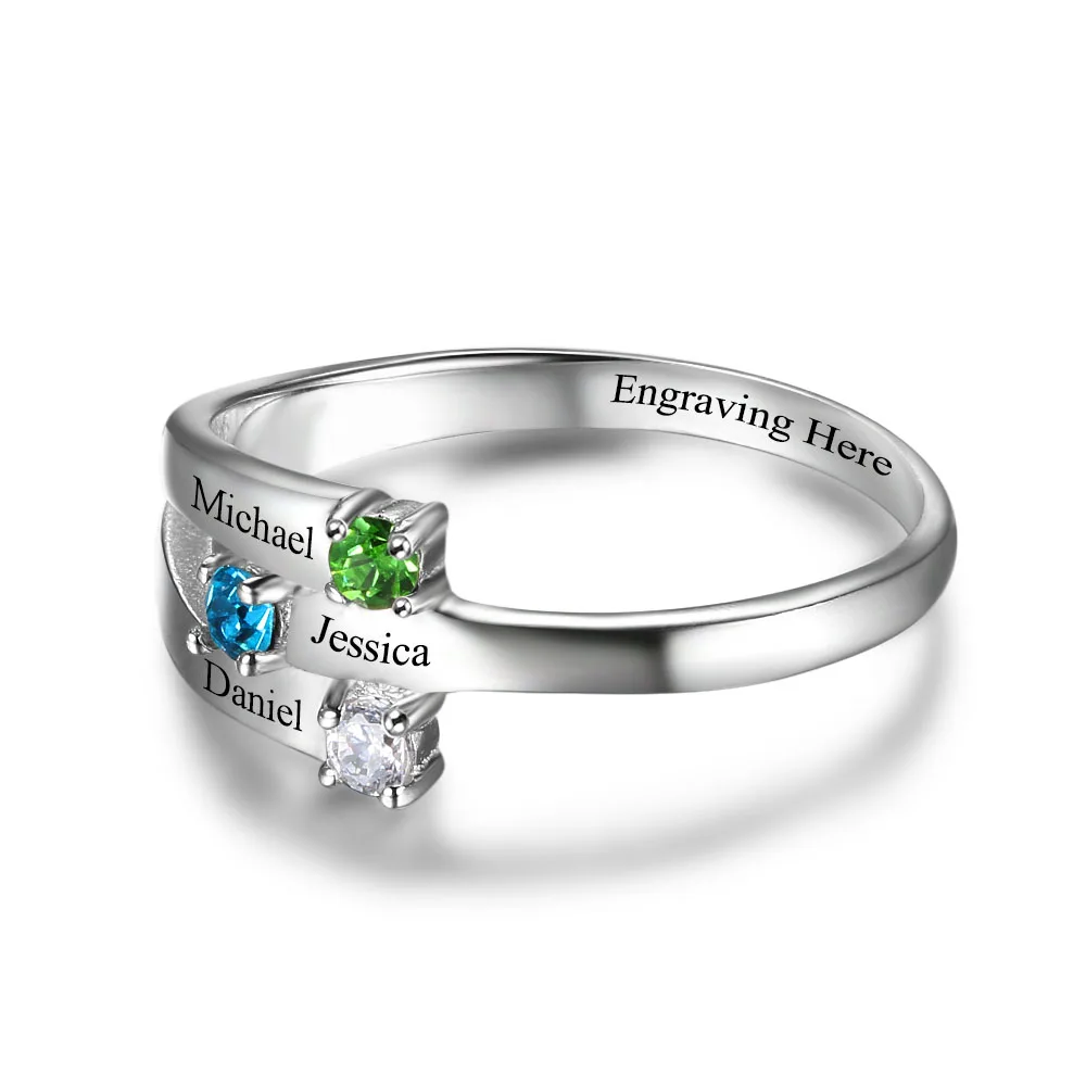 Family Ring Personalized Jewelry Engrave Name Custom Birthstone 925 Sterling Silver Ring Parents And Children(JewelOra RI102505)