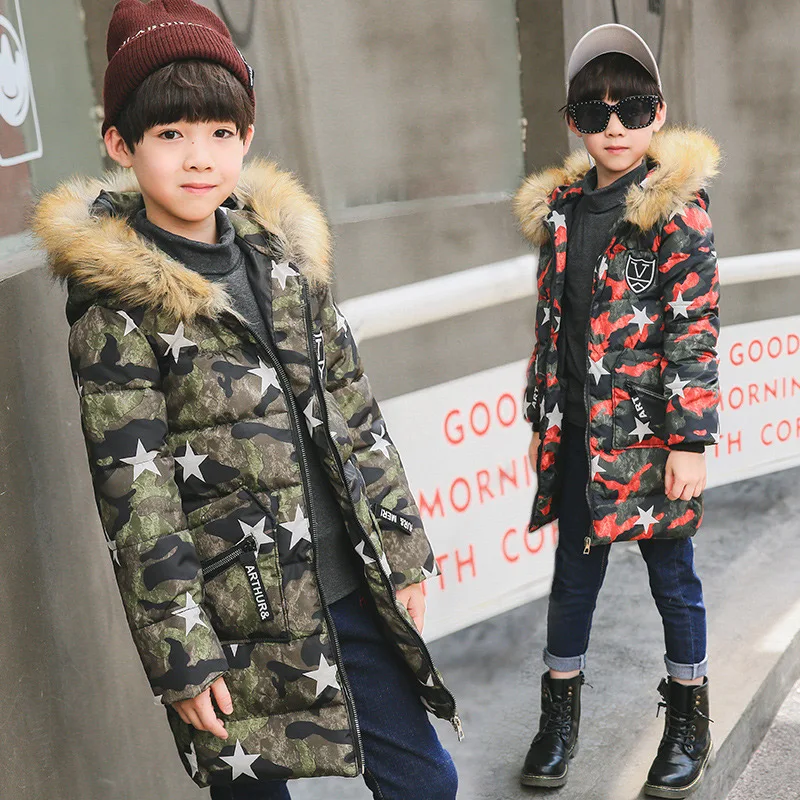 

Fashion Hooded Down Jacket for Boys Coat Camouflage Long Sleeve Boy Clothes Winter Jacket Windbreaker Children Winter Clothes