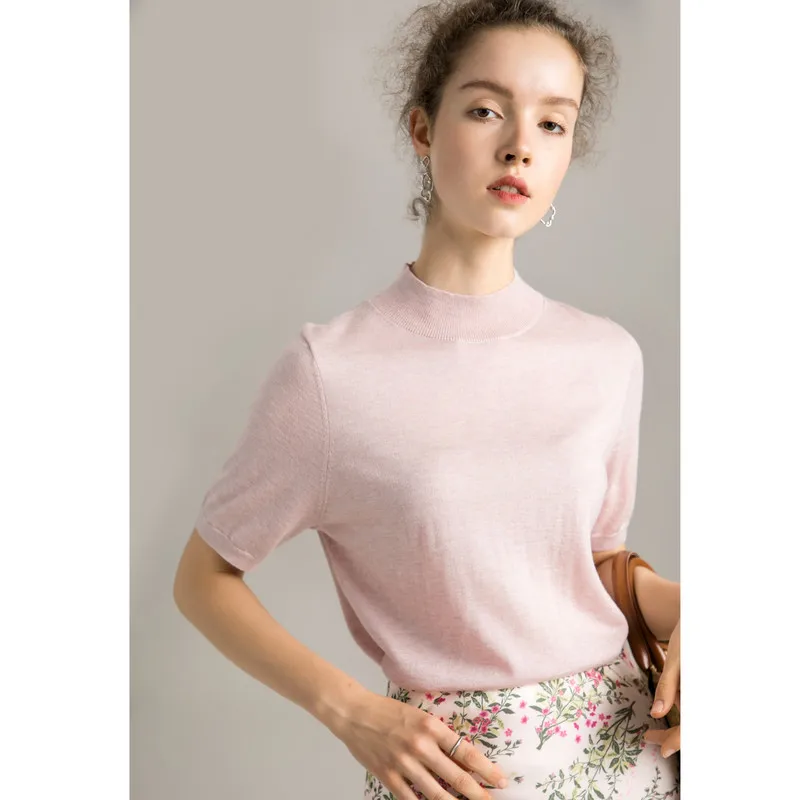 Women Wool Pullovers Half Sleeved Solid Stand