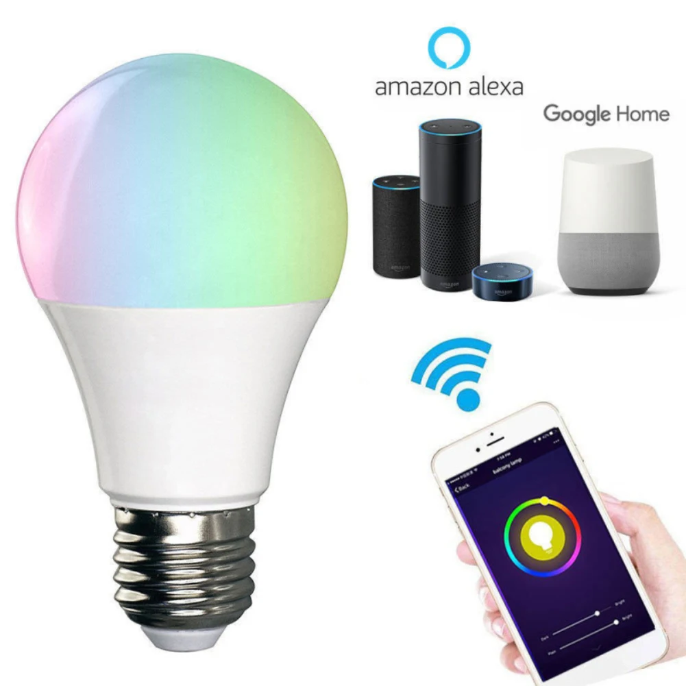 Cellphone WiFi Voice Control RGB Energy Saving Dimming LED Bulb Multicolor Smart Light Bulbs 11W Compatible Alexa Google Cellphone WiFi Voice Control RGB Energy Saving Dimming LED Bulb Multicolor Smart Light Bulbs 11W Compatible Alexa Google
