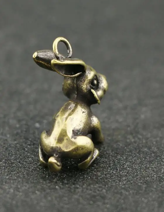 Collectable Chinese Pure Brass Carved Animal Zodiac Rabbit Exquisite Small Pendant Statues
