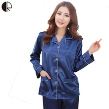 Новинка Для женщин Демисезонный длинный рукав с v-образным вырезом имитировать шелк Lounge Повседневное пижамные комплекты парная Пижама Прямая AP332