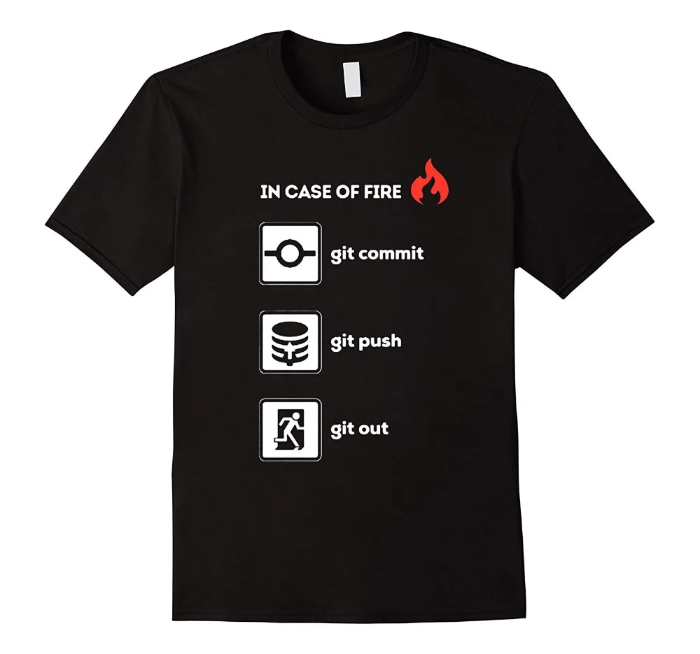 

2019 New 100% Cotton Top Quality Funny O Neck Programmer Shirt- In Case of Fire Git Commit Push Out Graphic T Shirts