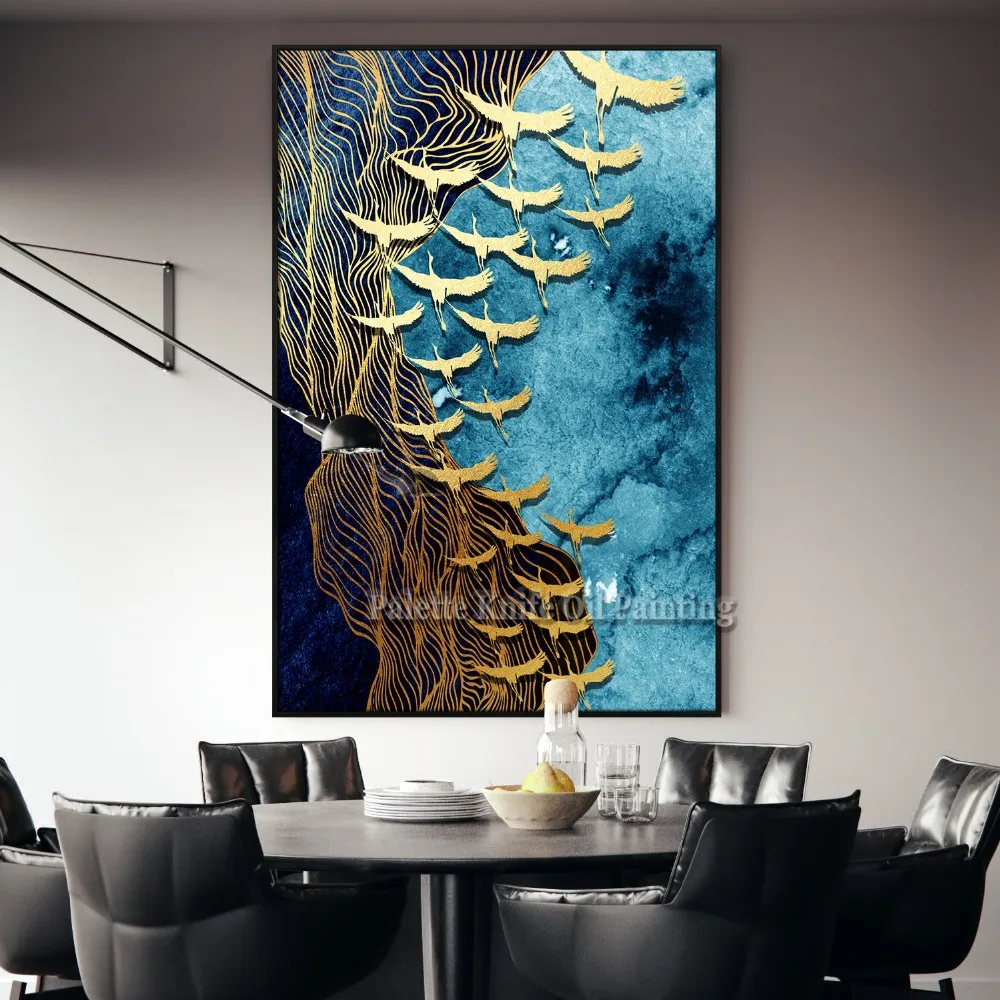 Golden Bird Modern Abstract Print Oil Paintings Wall Art Prints Picture on Canvas Cuadros Decoracion for Living Room Wall decor