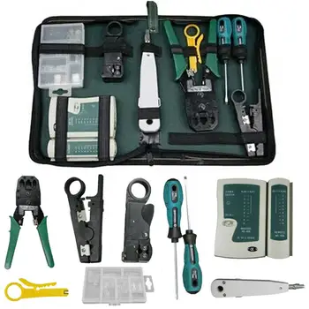 

Elisona 11Pcs Network Cable Tester Tool Bag LAN Utp Screwdriver Wire Stripper RJ45 Connector Computer Maintenance Tool Kit Set