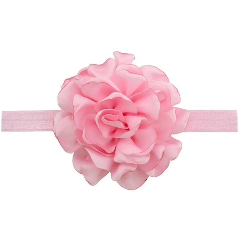 Милая эластичная повязка на голову с большим цветком для маленьких девочек; изысканные мягкие однотонные аксессуары для волос для новорожденных; головные уборы - Цвет: Pink