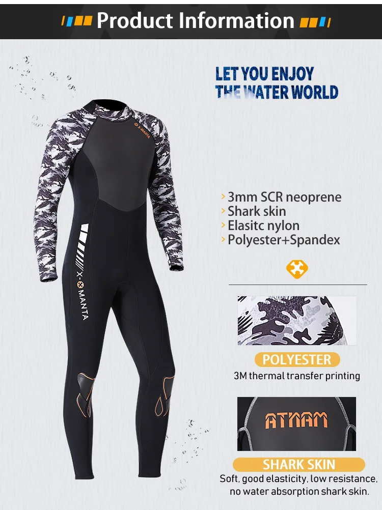 DIVE&SAIL Men Women One-piece Camo Wetsuits 3mm Neoprene+Shark Skin+Lycra Swimming Surfing Diving Suits High Elastic Swimwear