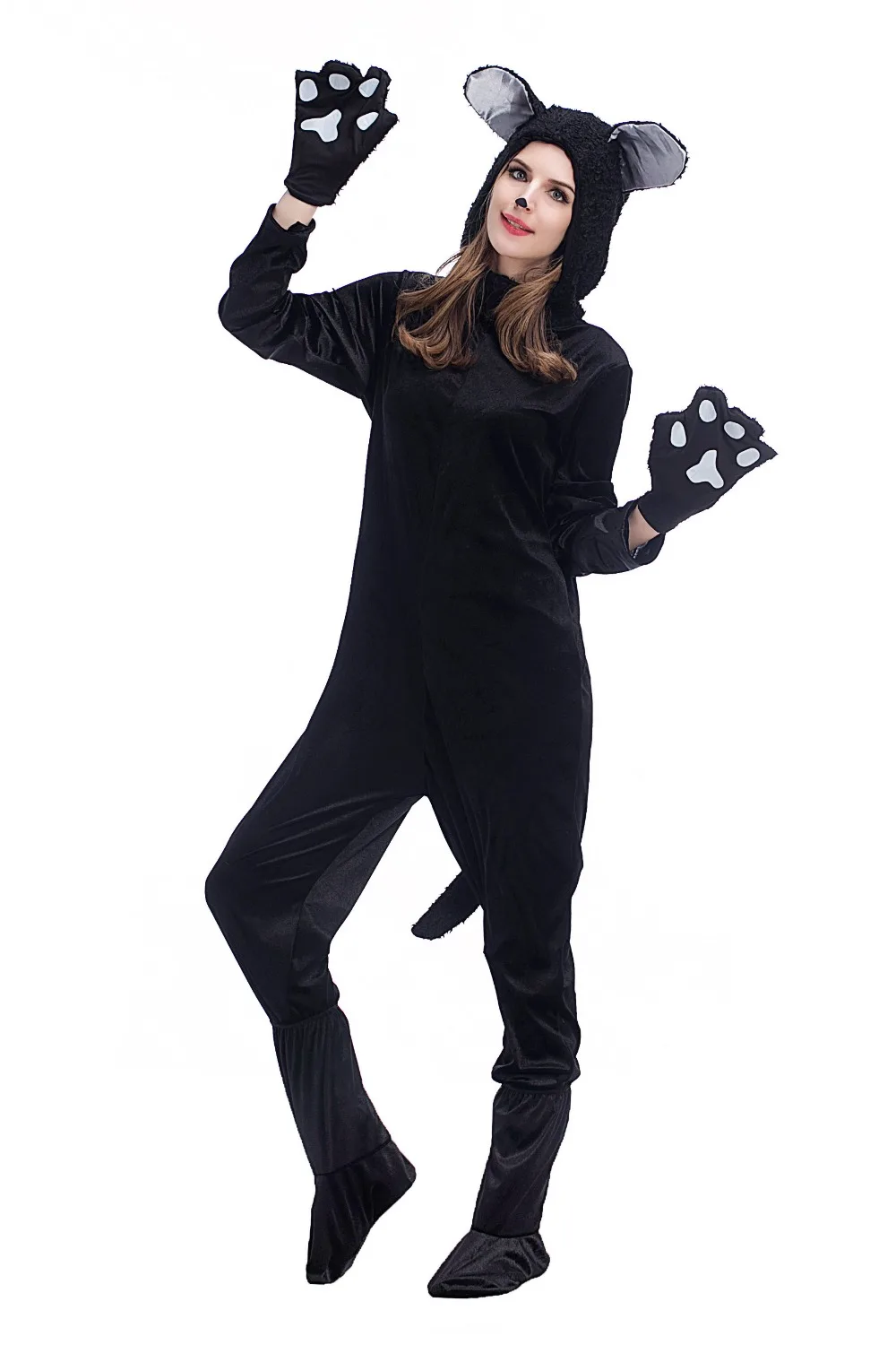 Костюм для косплея черной кошки на Хэллоуин взрослых женщин пижамы животные