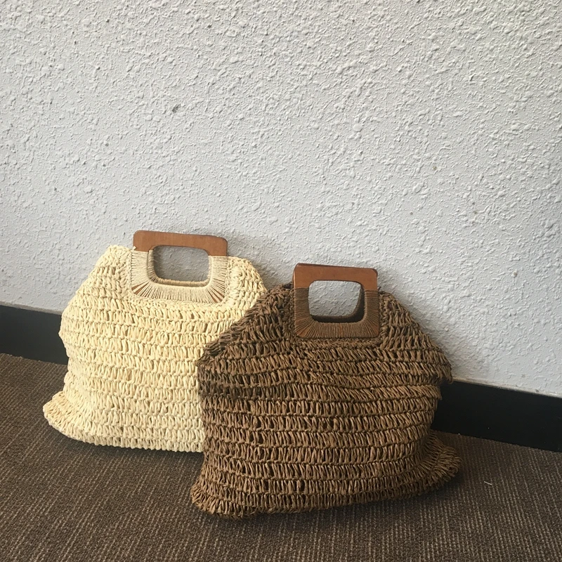 Handmade Straw Handbags Purse for Lady Summer Large Capacity Shopping Totes Women Bag Retro Beach Travel Woven Top-Handle Bags