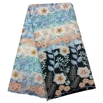 

African multicolor fabric with big beads high quality embroidered mesh fabric nigerian french lace fabric with sequins