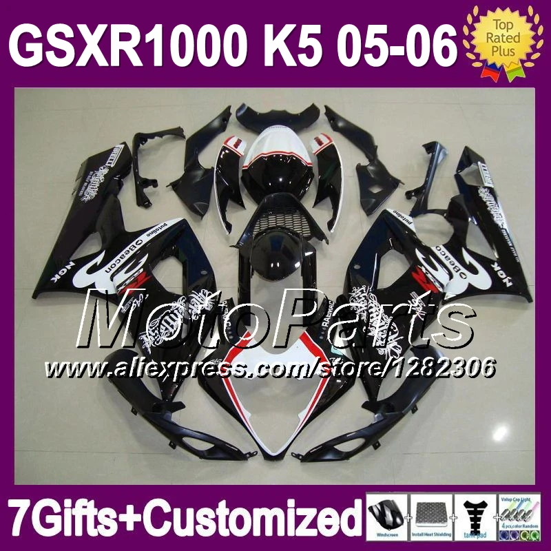 Для SUZUKI GSXR1000 новый черный K5 05 - 06 GSX R1000 GSXR 1000 blk белый 2005 2006 476 GSX-R1000 обтекатели + 7