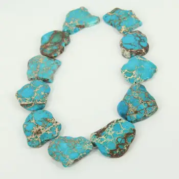 

Wholesale Tur quoise Blue color Sea Sediment Slab Beads Pendants,Drilled Raw Stones Slice Beads Necklace Jewelry Supply