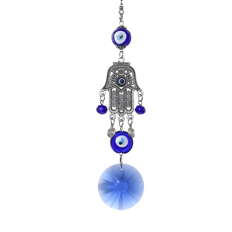 

H&D Crystal Sunflower Prisms Suncatcher Turkish Blue Evil Eye Hamsa Hand Pendant Amulet Wall Hanging Home Garde Decor Protection