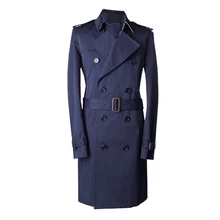 Новое поступление осенне-весенний мужской классический европейский длинный плащ двубортный тонкий ветровки с поясом