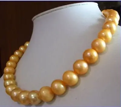 

Free shipping hot sale Women Bridal Wedding Jewelry >>17 INCH HUGE10-11MM NATURAL SOUTH SEA GENUINE GOLDEN PEARL NECKLACE