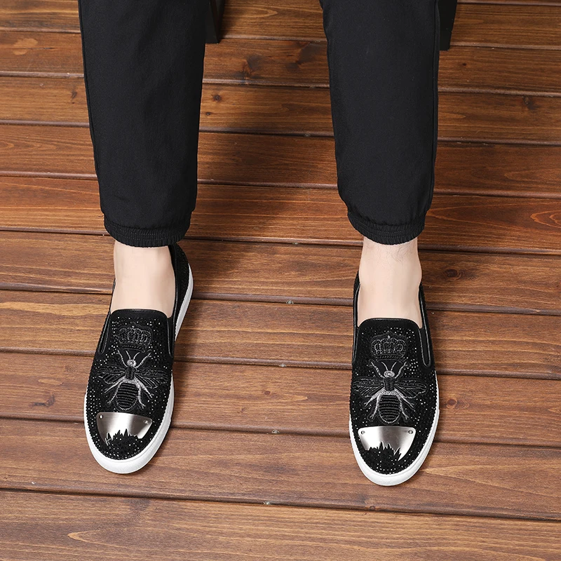 Дизайнерская Роскошная брендовая мужская обувь с вышивкой в виде животных; модные лоферы; мужские кроссовки из натуральной кожи без шнуровки; Прямая поставка