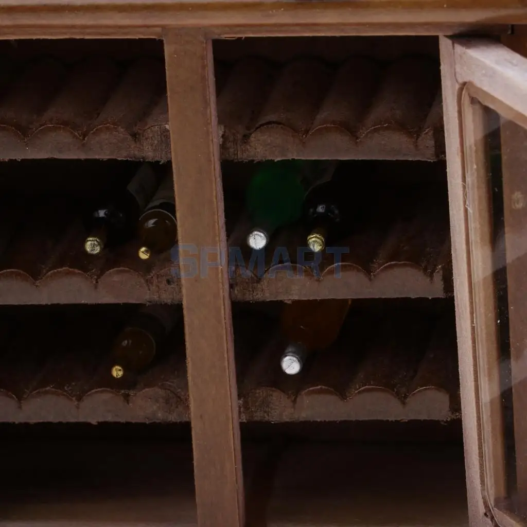 Vintage 1/12 Dollhouse Miniature Furniture Wine Cabinet with Bottles Wine Glass Model Collectibles