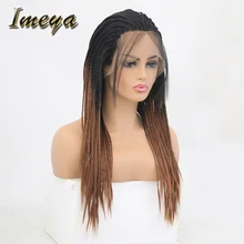 Imeya, 150% плотность, темные корни, Омбре, плетеный, длинный, синтетический, на кружеве, парик, два тона, блонд, плетеная коробка, косички, парики для женщин