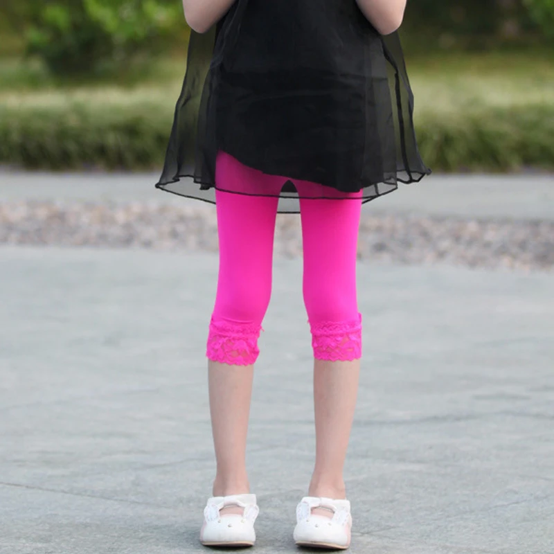

Toddler Girls Lace Velvet Leggings summer kids stretch skinny capris Pants Bottoms Solid candy color girl leggings Cropped Pants