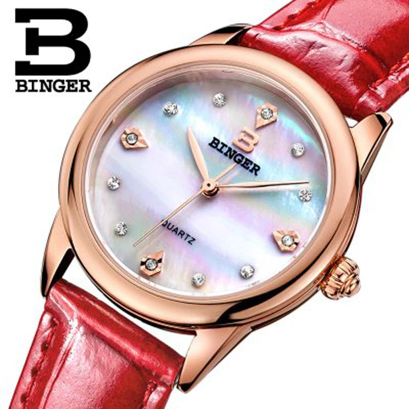 

Genuine Luxury BINGER Women leather strap sapphire quartz watch female fashion waterproof rhinestones free shipping