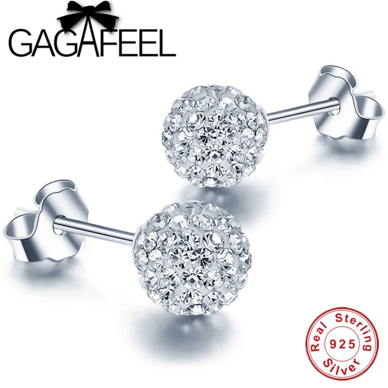 GAGAFEEL 8MM 925 Sterling Silver Ball Earrings Ear Studs Full CZ Zircon Earrings for Women OL Style Jewelry Accessories