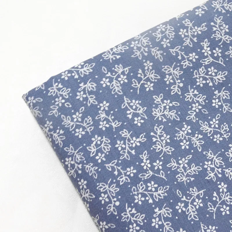 Fabric Skin-friendly Cotton Twil Blue Print Flower for Sewing Home Textile Child Dress Making Woven Soft Fabric By Half Meter