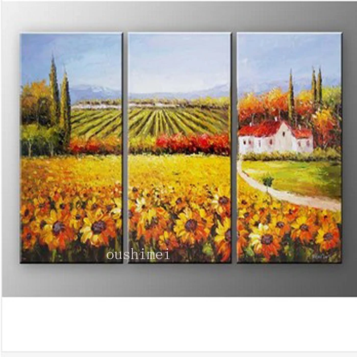 

Handmade 3pcs/lot Modern Sunflower Pictures On Canvas Palette Knife Oil Painting Wall Artwork Painting Mediterranean Landscape