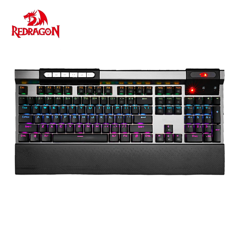 

Redragon K563 SURYA RGB LED Backlit Mechanical Keyboard 104 Keys Anti-ghosting Wrist Rest Onboard Blue Switches for Desktop PC