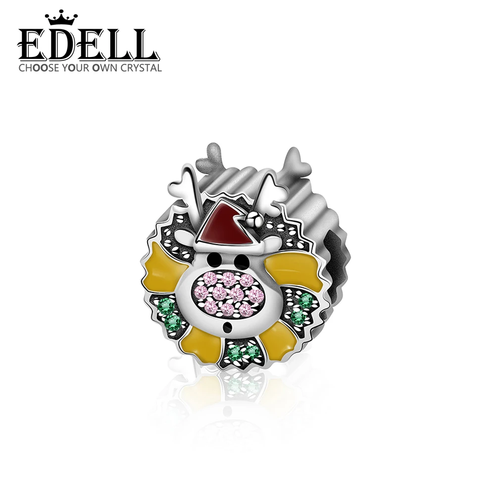 

EDELL Romantic New 925 Sterling Silver Passionate Santa Claus powder zirconium Enamel Beads fit Women Charm Bracelet DIY Jewelry