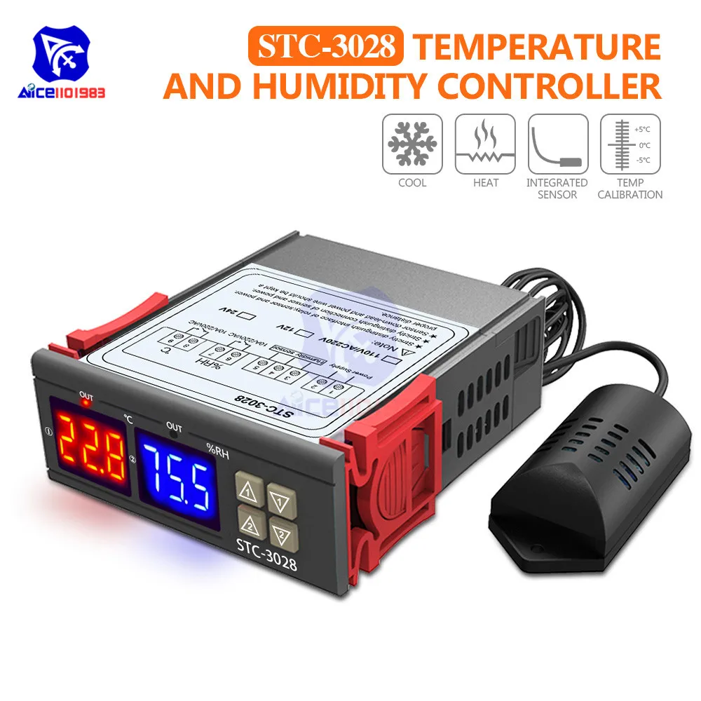 

12V 24V 110-220V 10A STC-3028 Dual LED Digit Tube Thermometer Hygrometer SHT20 Temperature Humidity Sensor Humidistat Thermostat